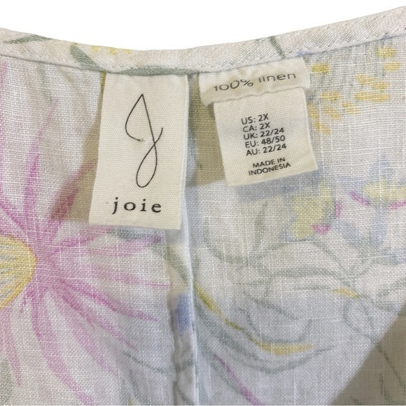 Joie Women's Floral Print Ruffle Sleeve Dress Casual‎ White Pink Yellow 2X - Picture 4 of 5